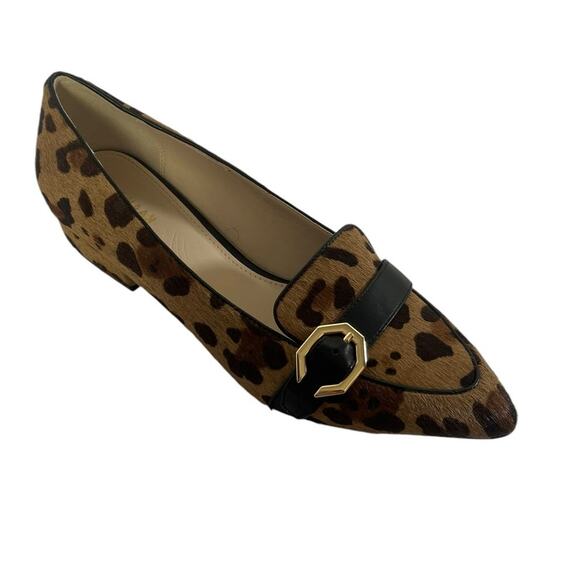 Cole Haan Leopard Gold Buckle Pony Hair Point-Toe Flats Size 6.5 - Picture 1 of 7